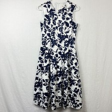 Eliza J Fit Flare Sleeveless Floral Midi Dress Womens 4 Pockets Preppy Navy Twee
