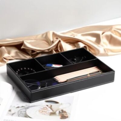 4 Schlitze Tischplatte Aufbewahrung Tablett PU Leder Multifunktionale Schreibtisch Schublade Organizer UK