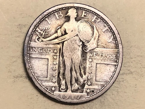 1917 (type 1) STANDING LIBERTY silver U.S. QUARTER. F-VF. #ed2