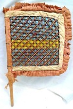 FAN INDIAN HAND WORK WITH BAMBOO STICK & SHINING PAPER VINTAGE COLLECTIBLES #1