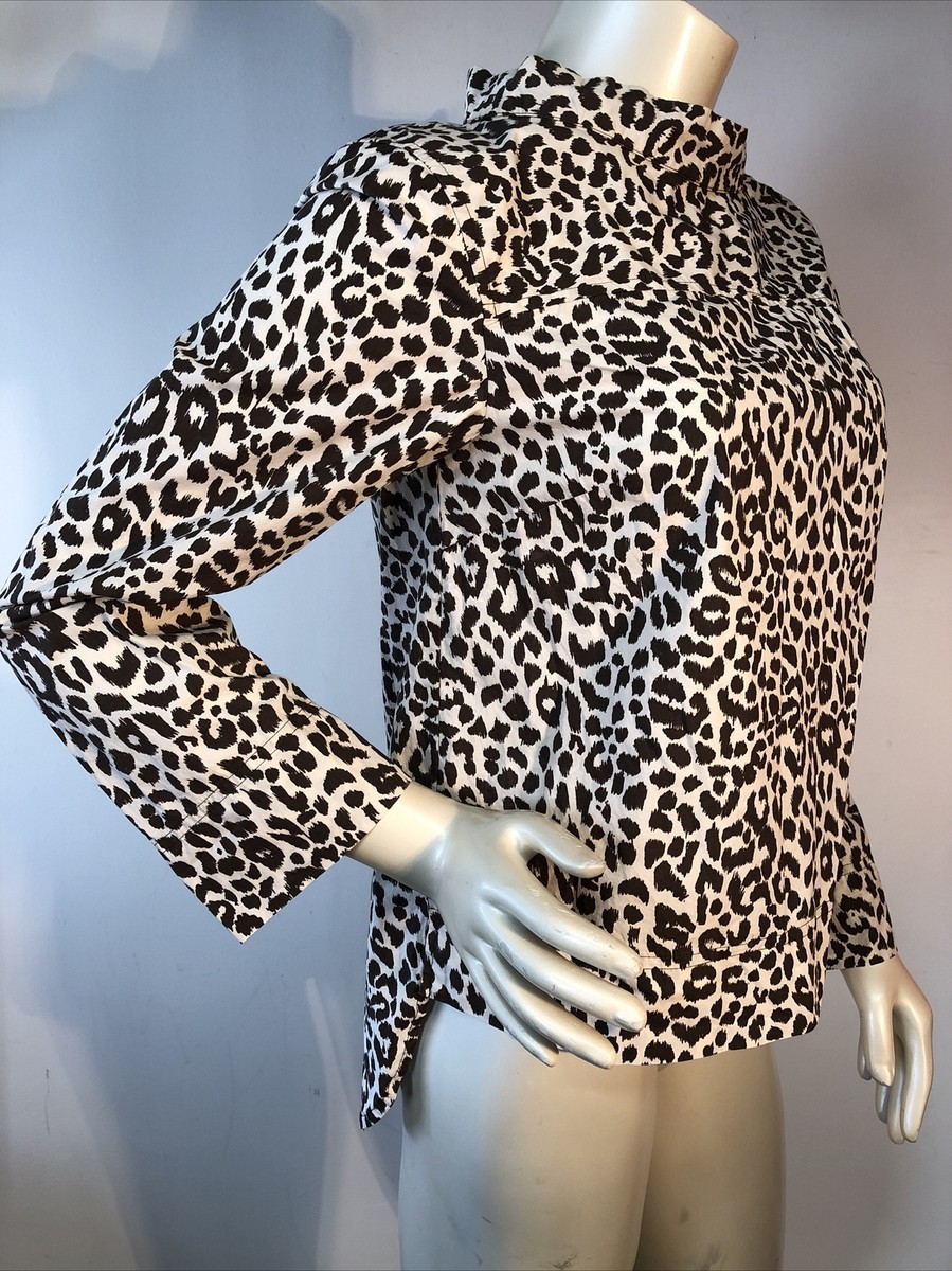 J.Crew Sz 2 cotton Blouse Top animal print Hi Lo Button Shoulder Bin-O View 2