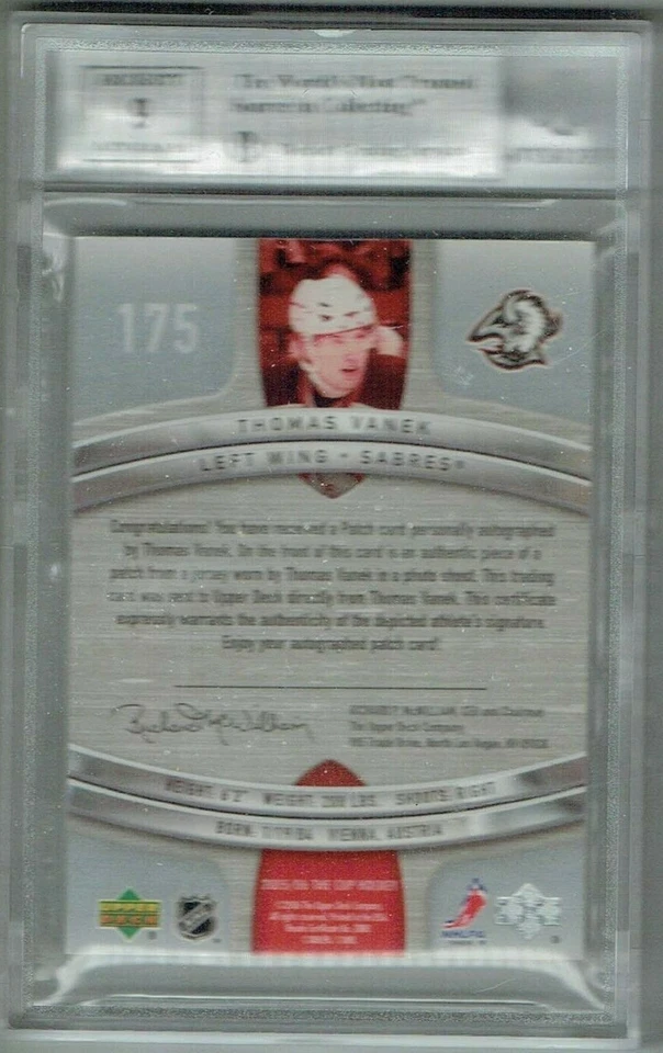 05-06 UD The Cup Thomas Vanek /199 Rookie Patch Auto Beckett 8.5 - Image 2 of 2