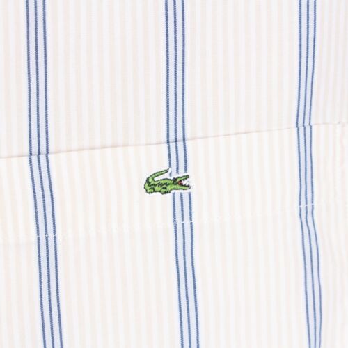 Camicia Lacoste uomo 42 grande beige bianca blu logo a righe LS bottoni davanti - Foto 3 di 11