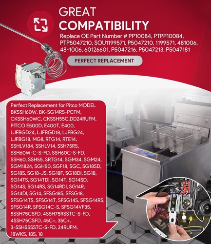 Interruptor de límite alto PP10084 para termostato de seguridad para freidoras de gas Pitco - Imagen 3 de 10