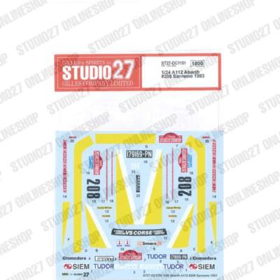 Studio27 1/24 A112 Abarth #208 Sanremo 1983 Decal for Fujimi kits