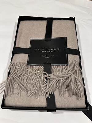 Elie Tahari Home Pure 100% Cashmere Fringe Throw Blanket 50x60 New