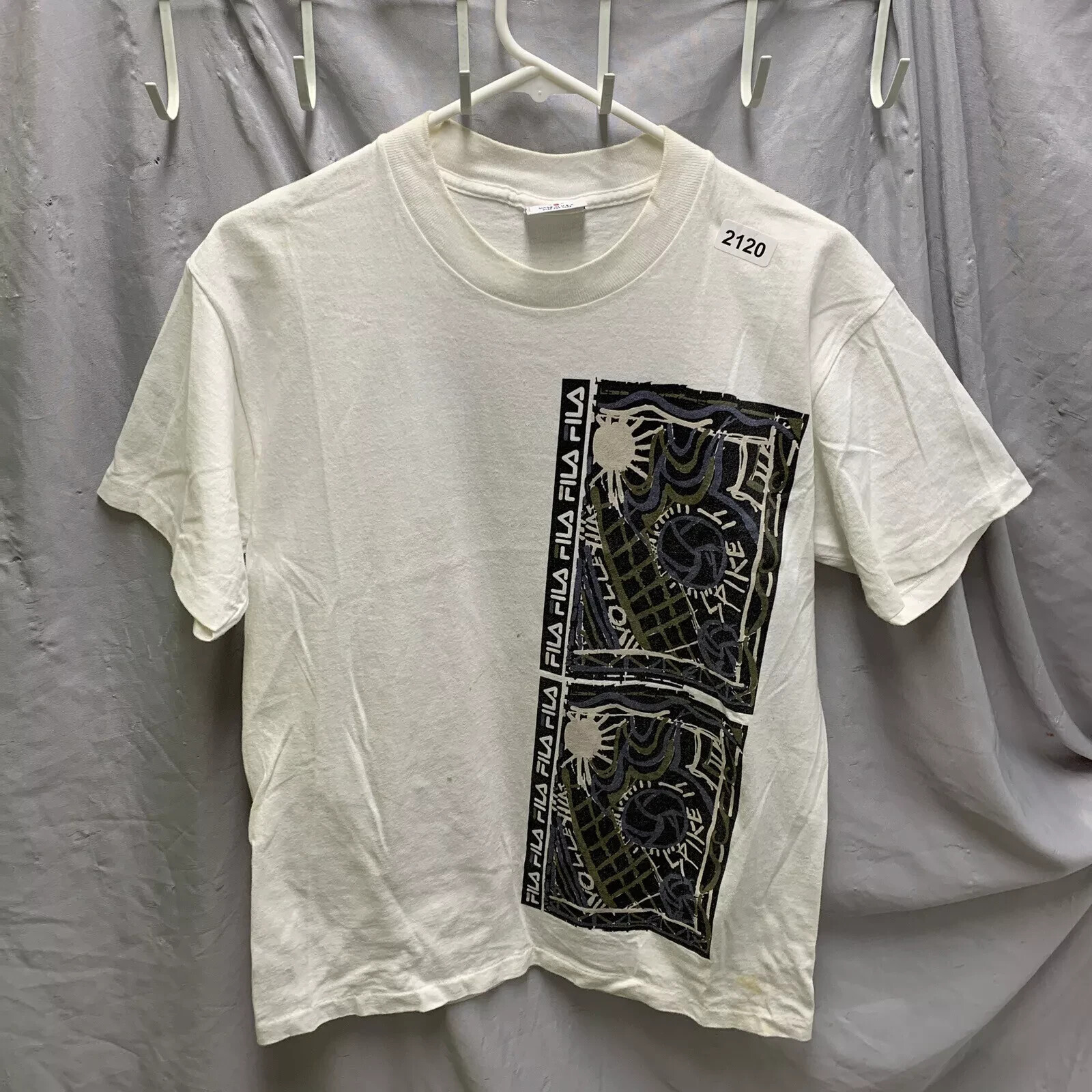 Camicia Fila Vintage Adulto Piccola Bianca Manica Corta Stampa Grafica Anni 90 Uomo