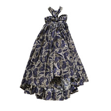 Zimmermann Devi Pleated Midi Dress Womens 0 XS Blue Paisley Halter Neck Silk