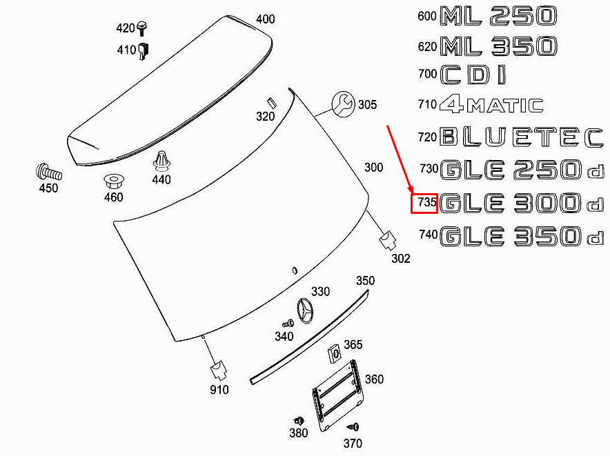 Neu MERCEDES-BENZ ML W166 Modellschild der hinteren Türverkleidung A1668173400