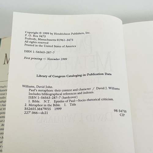 Paul’s Metaphors: Their Context and Character by David J. Williams Hardcover - Picture 12 of 17