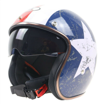 DOT 3/4 Open Face Motorcycle Helmet Vintage with Dual Visor Cruiser Scooter XL