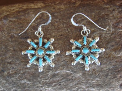 Lastiyano Zuni Sterling Silver Turquoise Rosette Earrings Handmade H
