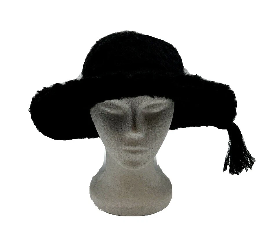 Sombreros vintage negro de Ala Ancha de Piel para Mujer