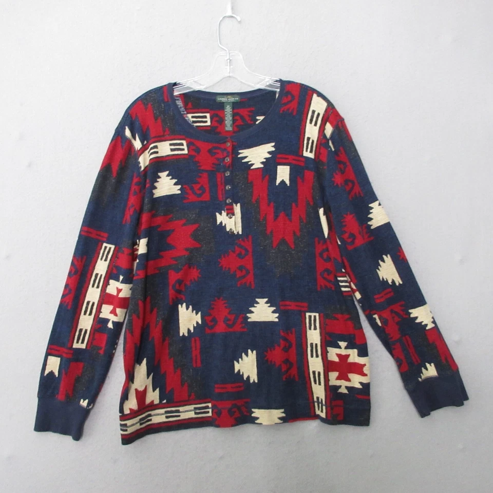 Lauren Ralph Lauren Top Plus 2X 阿兹特克肘贴亨利西南老钱 — 第 4/4 张图片