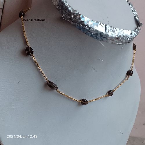 Collana Catena Quarzo Smokey Naturale Perline Lisce Lisce Regalo per Lei - Foto 3 di 6