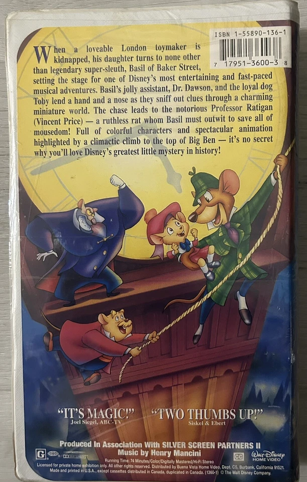 Rare Black Diamond Disney Classic The Great Mouse Detective VHS 1360 - Image 2 of 4