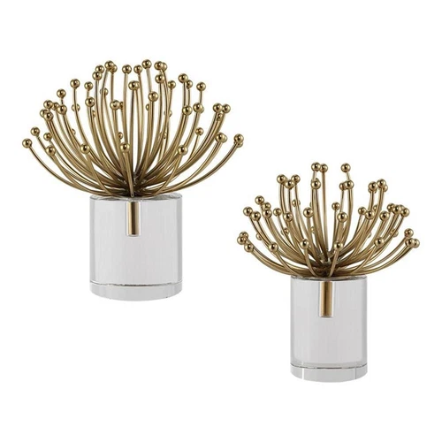 Uttermost Aga Contemporary Steel and Crystal Sculptures in Gold (set of 2) - Picture 1 of 3