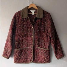 Orvis Quilted Paisley Barn Chore Jacket Women's Small Corduroy Collar Snap Front