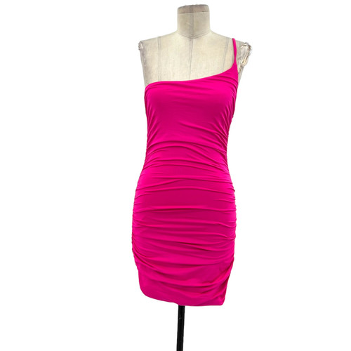NWT Hello Molly Changed My Name Dress Hot Pink One Shoulder Ruched Size US 6