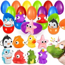 24 Pack Prefilled Easter Eggs with Animal Popping Eyes Toys, Squeeze Toys wit...