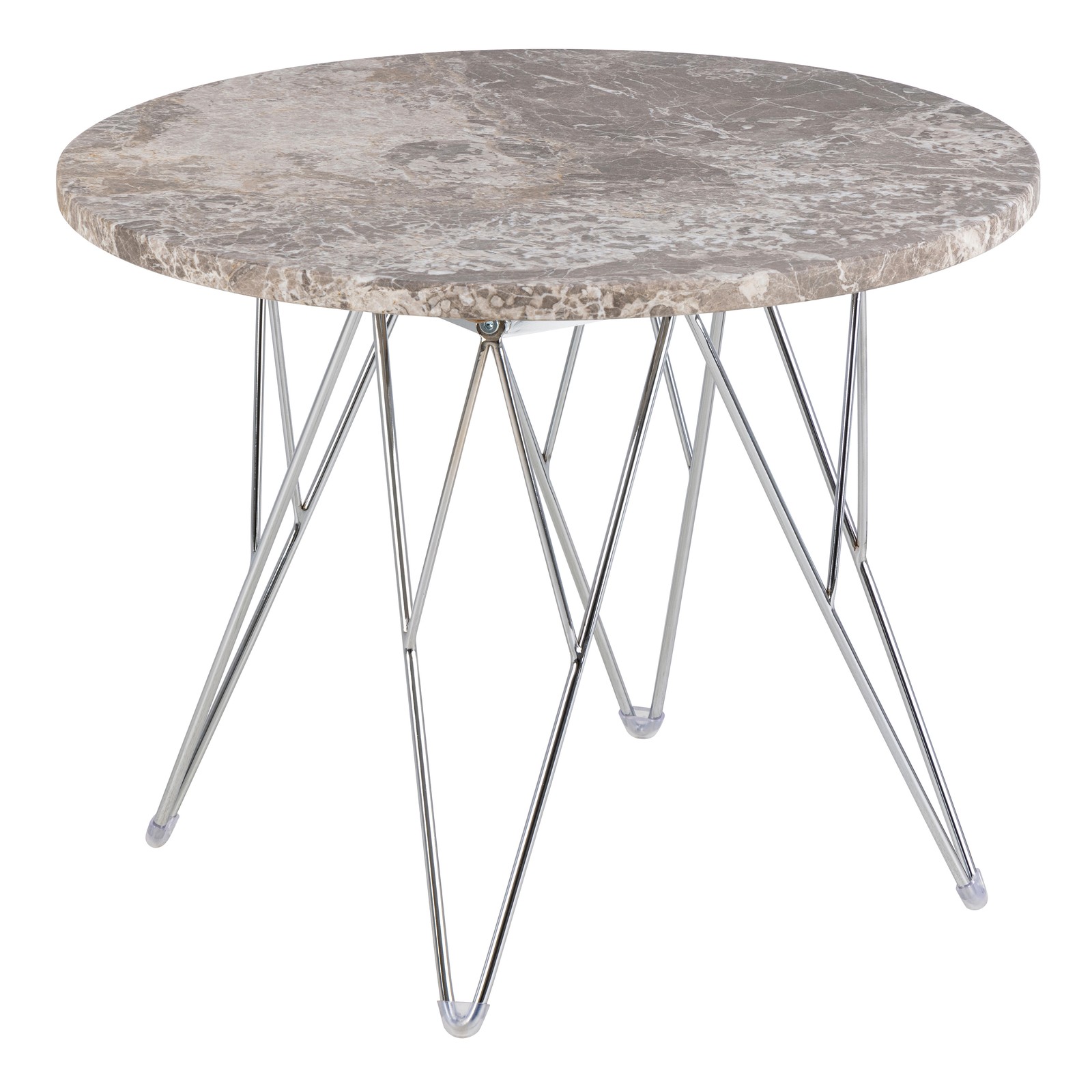 Round Side Table - Grey-Brown Marble, Modern Accent Table, Metal Wire Base