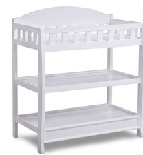 Delta Children Infant Changing Table with Pad Wood 2 Shelves Safety Rails White