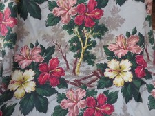 AMAZING Vintage Florida Beach Hotel Chic Barkcloth Drapes 1940's Florals on Grey