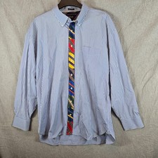 TOMMY HILFIGER 80'S PLY FABRIC BLUE STRIPED LONG SLEEVE MEN'S SHIRT SIZE 2XL
