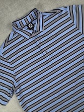FootJoy Polo Shirt Mens Large Performance Stretch Blue Black White Golf Striped