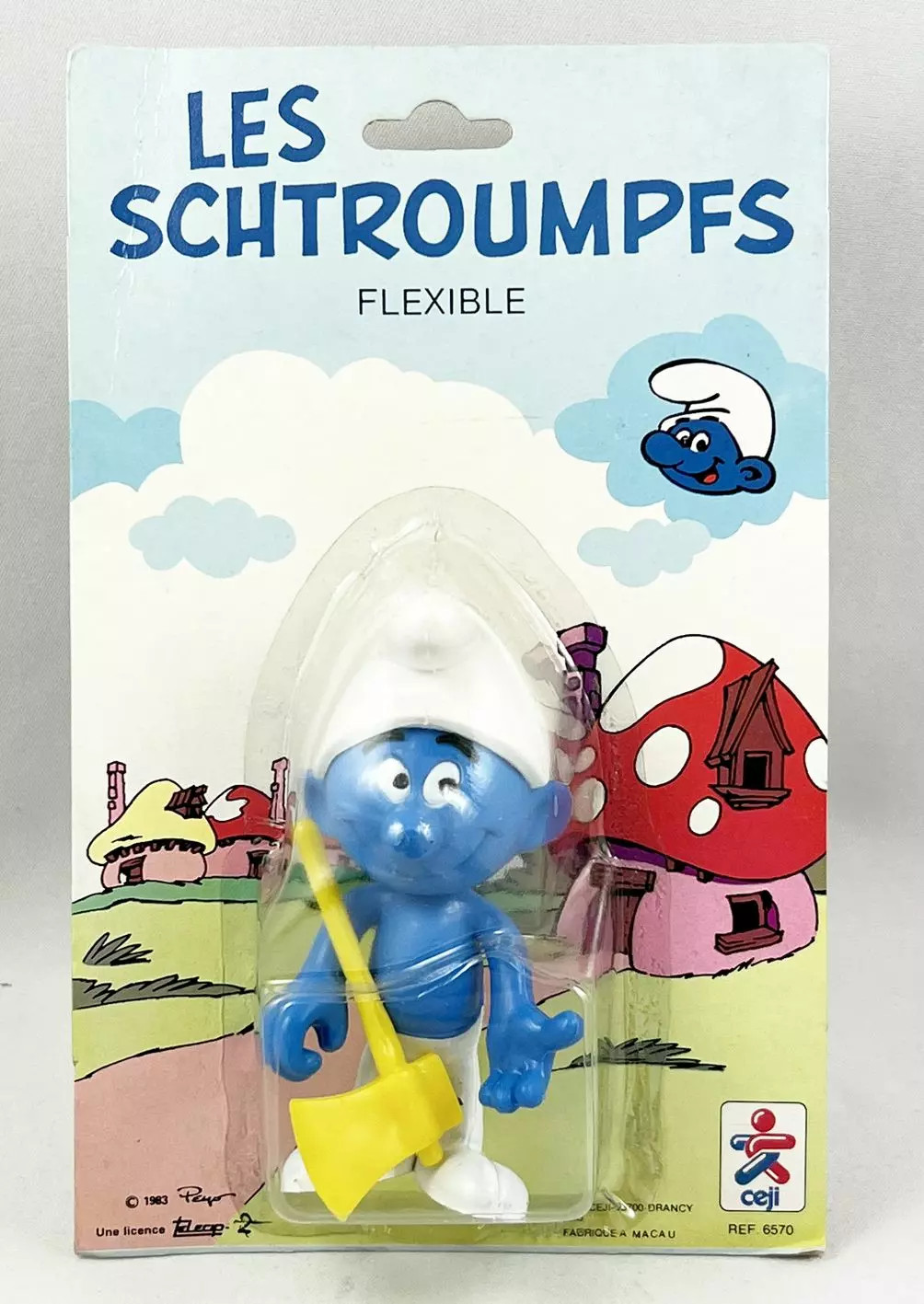 Schtroumpf Bûcheron Figurine Flexible Céji Jouet Vintage Peyo sous Blister