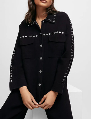 Maje Damen Strickjacke schwarz Wollmischung Ösendetail Größe 1 S Ganzjahres