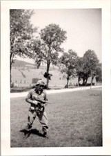 Vintage Original WWII Era Photo Soldier with Rifle Military Uniform Field