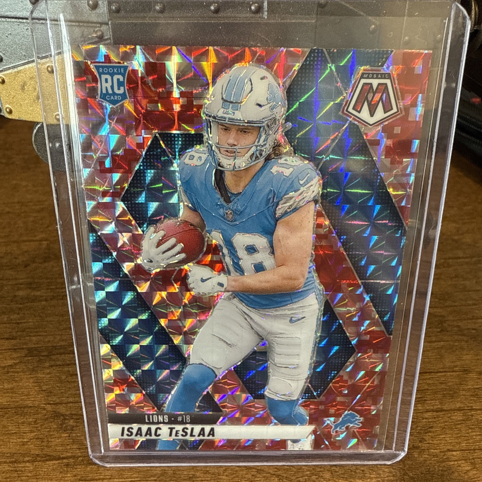 2025 Panini Mosaic #319 Isaac TeSlaa Red Camo Mosaic RC Detroit Lions