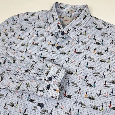 Signum Berlin Shirt Mens Large Slim People Walking Animals Novelty Whimsical Fun