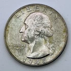1945 D Washington Quarter 90% Silver AU UNC Toned Toning Denver Mint