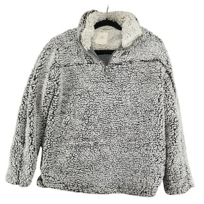 Thread & Supply Sweater Womens Medium Gray Teddy Bear Fleece 1/4 Zip Pullover
