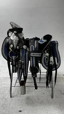 Charro Saddle – Black Bordada with Royal Blue Embroidery & Silver Horse  (15.5”)