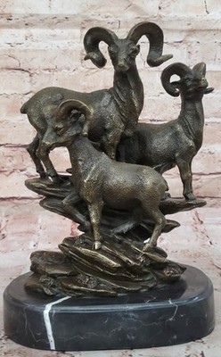 Game Hunter Big Horn Sheep Ram Bronze Marble Statue Sculpture Lodge Artwork Gift