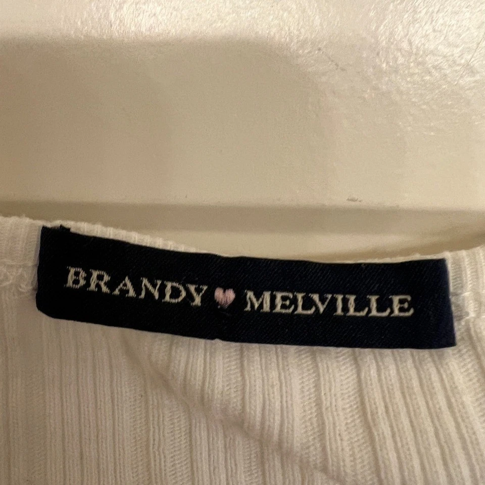 Brandy Melville White Ribbed Button-Up Women's Top, Size XS/S (160/84A) - Image 4 of 4