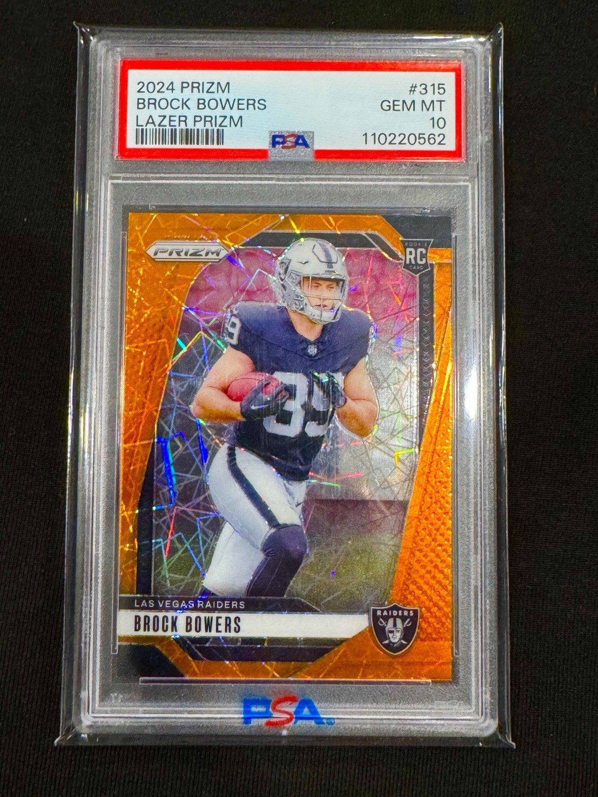 2024 Panini Orange Lazer Prizm #315 Brock Bowers Raiders RC Rookie PSA 10