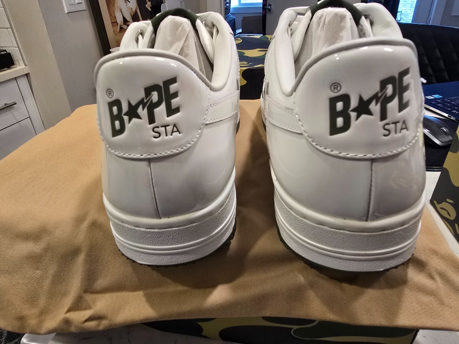 NEW A Bathing APE White & Khaki BAPE STA #6 1K80191306 SHOES SNEAKERS NEW SZ 12 thumbnail 8