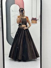 Designer New Black Cotton Lehenga Choli With Koti For Indian Reception Wear
