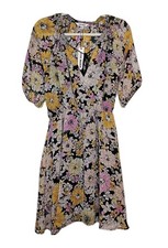 New Steve Madden Floral Stretch Sleeve Midi Dress Pink Black Romantic Boho
