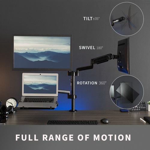 VIVO Black Dual 17" to 32" Monitor and Laptop Pneumatic Arm Desk Mount - 第 6/8 張圖片