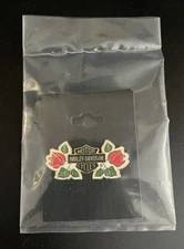 Harley-Davidson Bar Shield Pin Red Roses Enamel NOS Carded Bagged Vintage 2001
