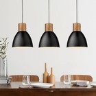 3 Pack Hammered Pendant Lights 7" Metal Wood Fixtures Adjustable Black Small