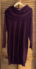 Tahari Sweater Dress Womens Sz L Extra Fine Merino Wool Purple Cowl Neck