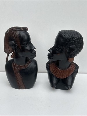 Vintage handgeschnitzte afrikanische Ebenholz Figuren Buchstützen selten Geisterfänger Paar.