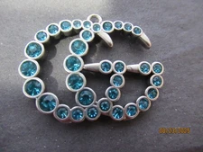 GUCCI   ZIPPER PULL CHARM   silver tone metal , CRYSTALS 1.25x1 ''