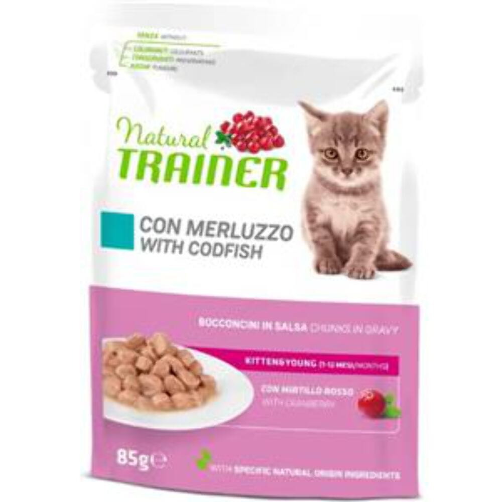 NATURAL TRAINER KITTEN&YOUNG CON MERLUZZO 85 GR.